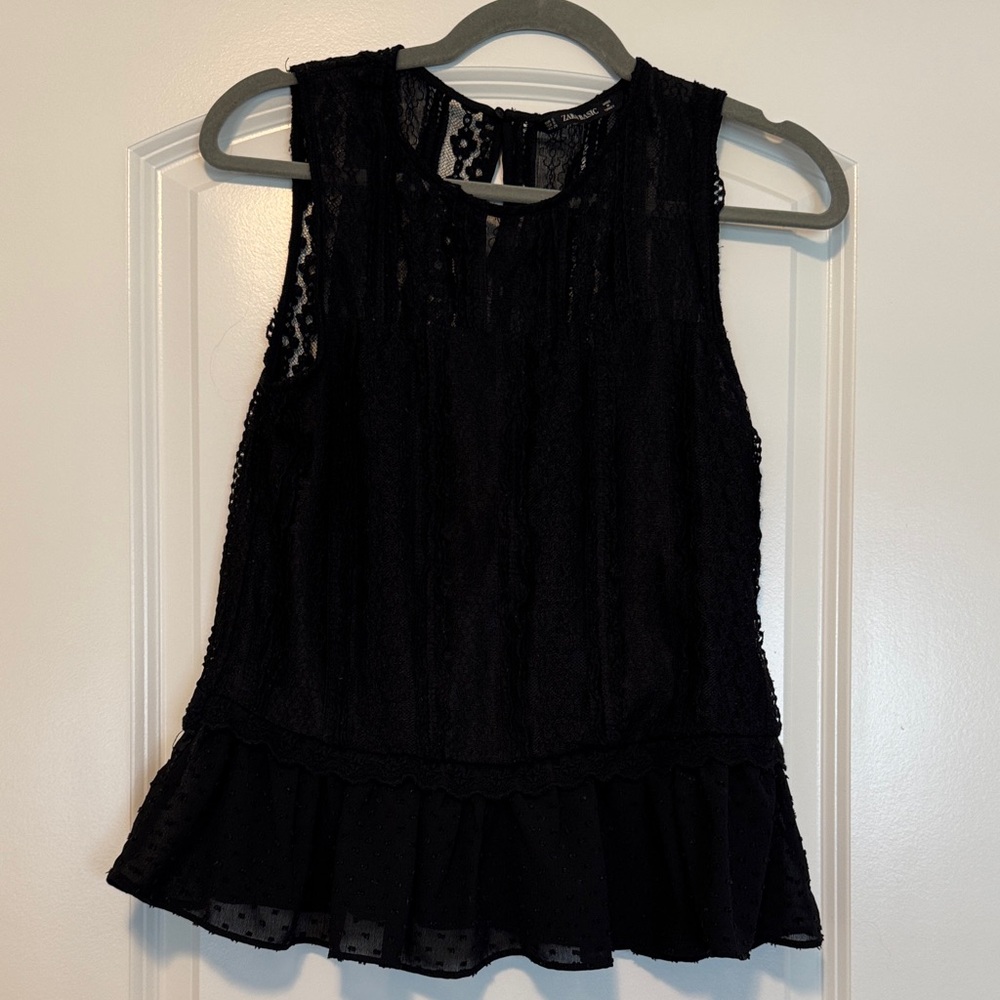 Zara Black Lace Peplum Blouse
